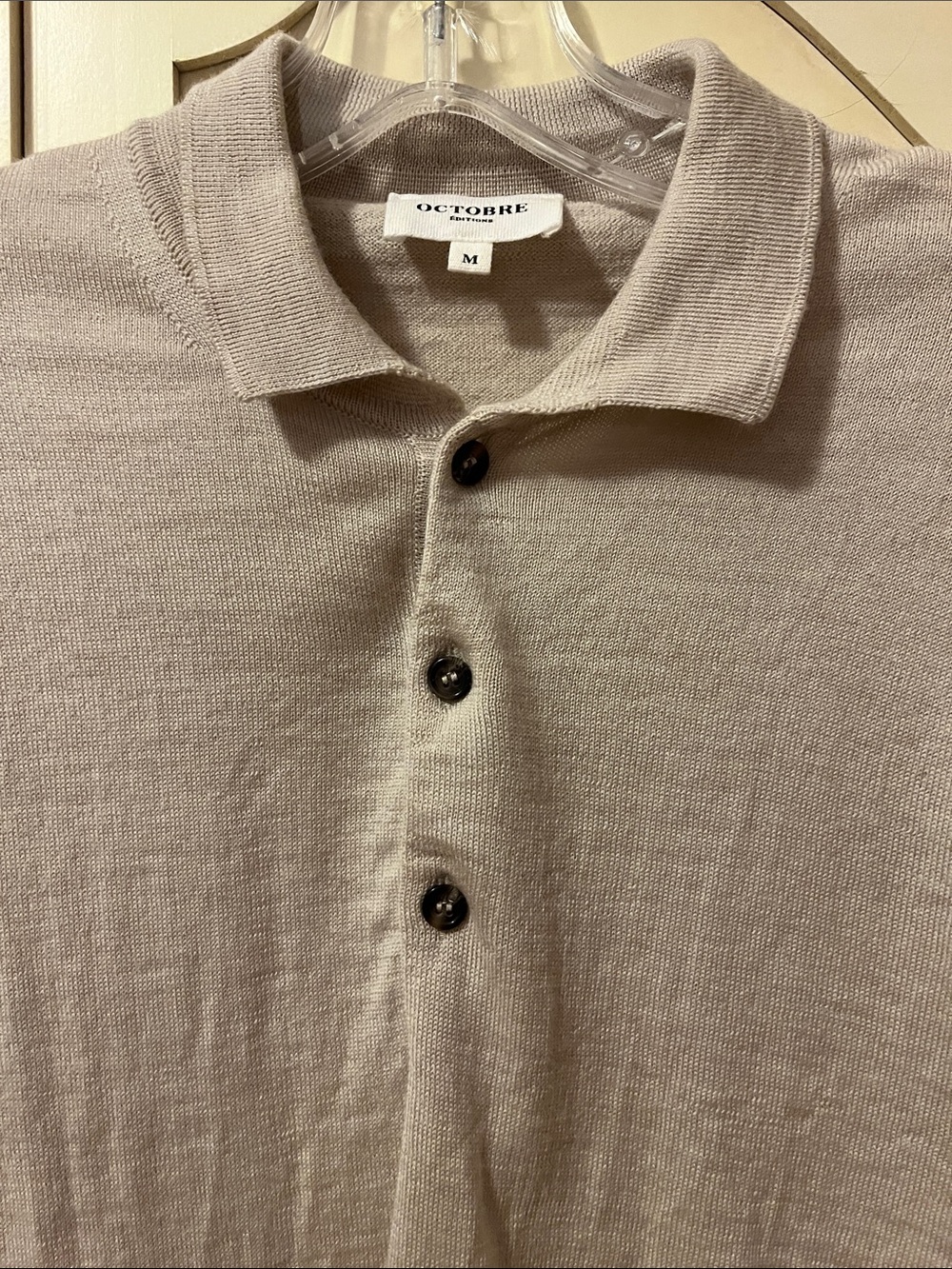 Sezane, Paris Light Beige Merino Knit Polo Sweater - Picture 6 of 12